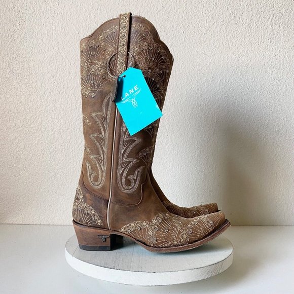 Brown Embroidered Heeled Boots - Picture 2 of 9